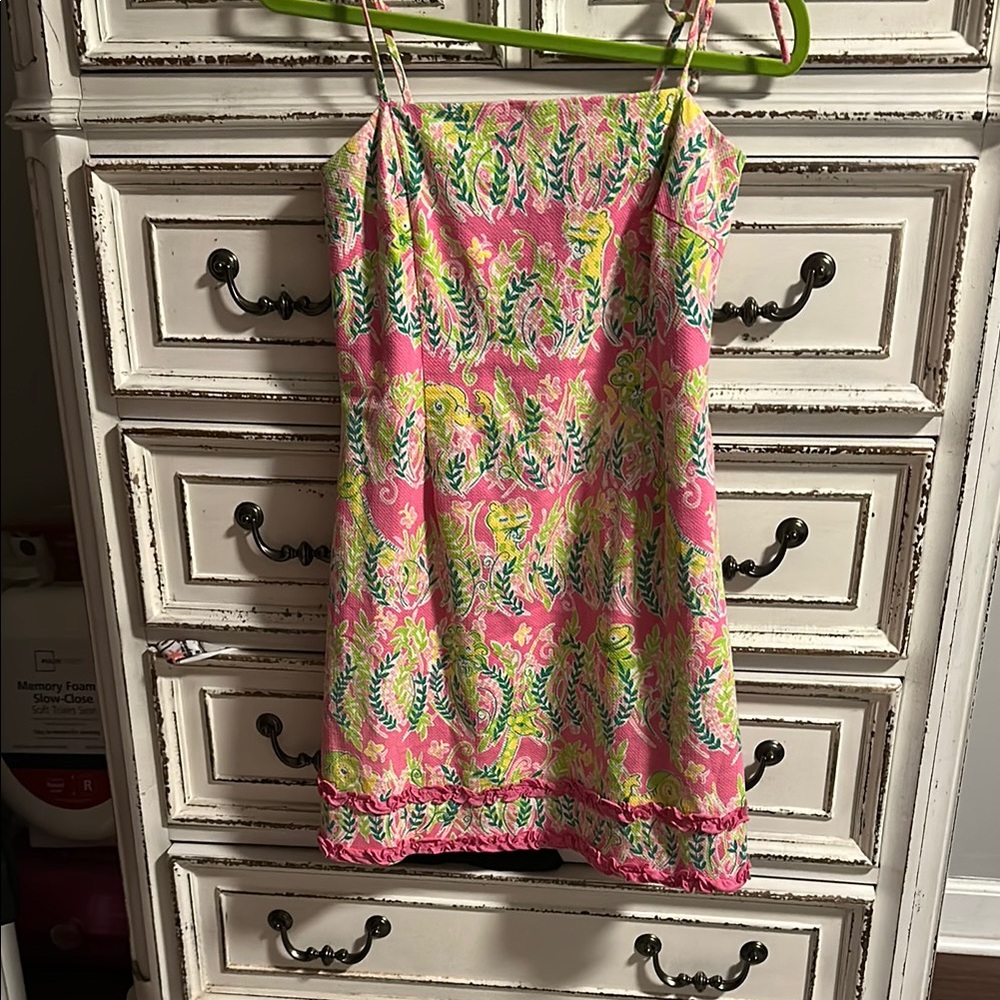 Lilly Pulitzer Pink Millionaire's Row Print Spaghetti Strap Dress Sz 6 CUTE!!!